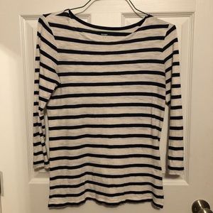 Navy Blue and White Striped Long-Sleeve Shirt